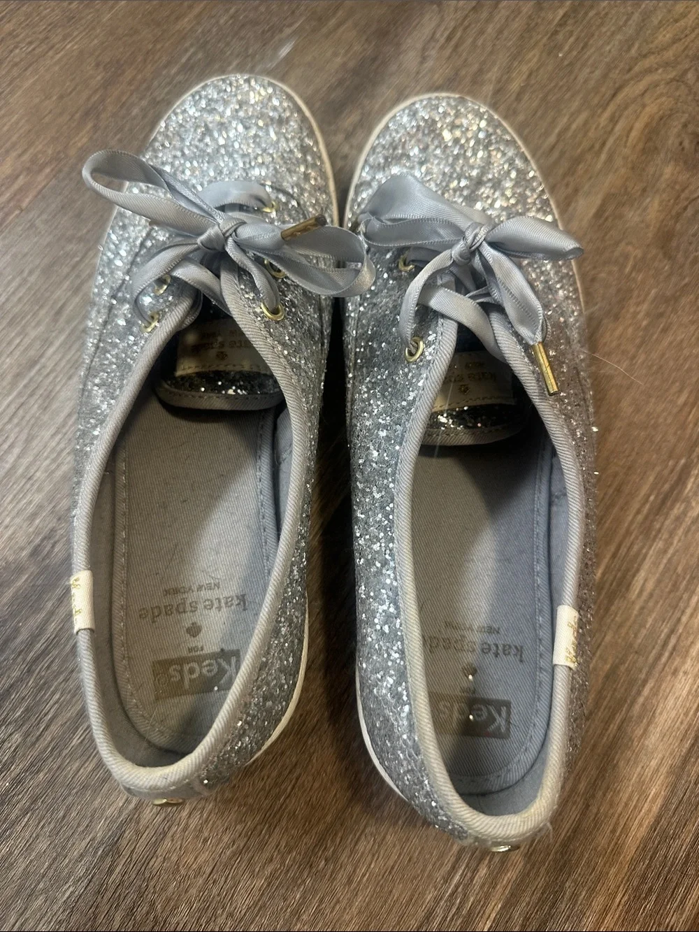 Keds and Kate Spade Sparkle Silver Glitter Lace-Up Sneakers - Women's